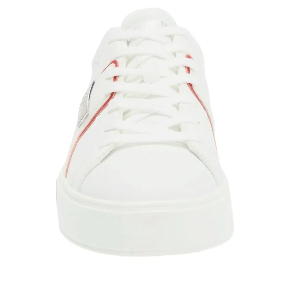 NWT Roberto Cavalli metal logo low top men sneaker in white with red accent Size